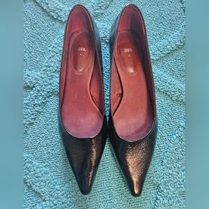 ZARA black patent leather pointed toe flats 11
